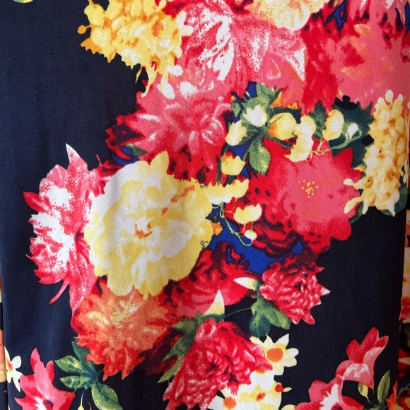 Sweet Wanderer Navy with Bright Coloured Floral Print Tank Top with Crochet Hem - Picture 3 of 11